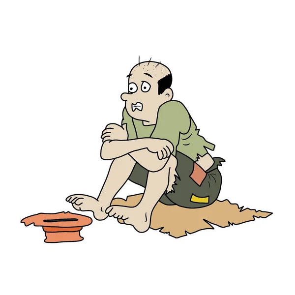 Vector Illustration Cartoon Poor Man Begging Empty Hat — Stockvektor