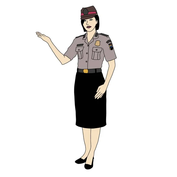 Indonesian Policewoman Cartoon Illustration Vector —  Vetores de Stock