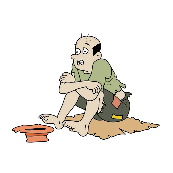 Vector Illustration Cartoon Poor Man Begging Empty Hat Vettoriale Stock
