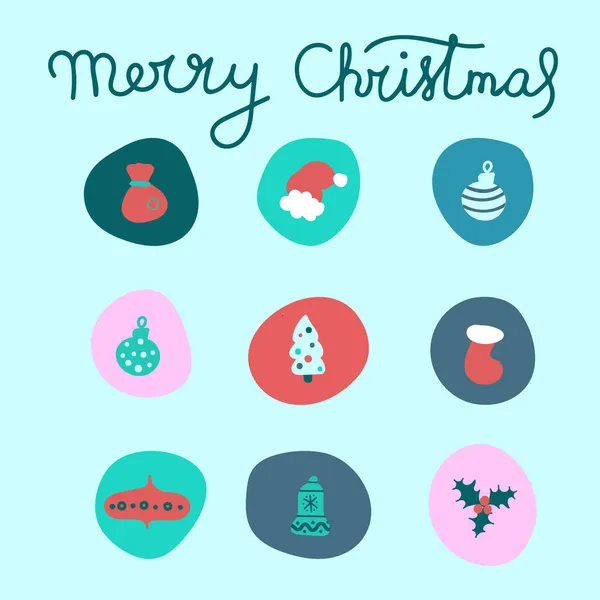 Büyük bir Noel ve Yeni Yıl el çizimi logolar. Tebrik etiketleri, çıkartmalar, kartpostallar, etiketler, posterler, baskılar için şablonlar. Vektör karalama renkli çizimler. Mevsimlik tasarım