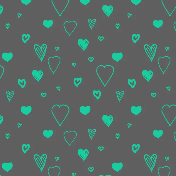Mavi kalplerin kusursuz deseni. Gri arkaplana mavi kalpler çiz. Kapak, kağıt, tebrik kartı ve profesyonel tasarım şablonu