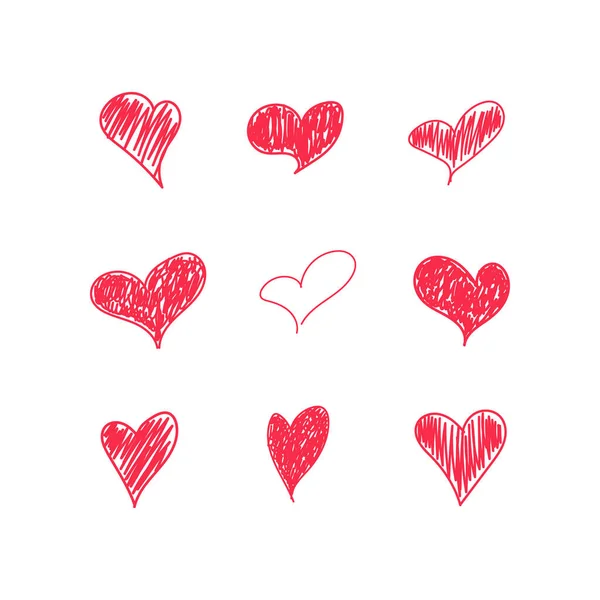 Karalamalar ayarlandı. Renkli el çizimi illüstrasyon. Sevgililer Günü tebrik kartları, çıkartmalar ve posterler için element