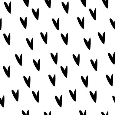 Beyaz arka planda siyah kalplerin kusursuz deseni. Tebrik kartları, çıkartmalar ve posterler için şablon. El çizimi karalama çizimi. EPS 10