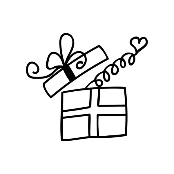 Doodle hediye kutusu. Kağıt, çıkartma, poster ve parmak izi için el çizimi öğe. El çizimi basit bir çizim. EPS 10