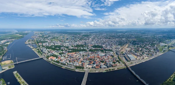 Riga Old Town Dauguva River Foreground Drone Point View Latvia — Stock Photo, Image