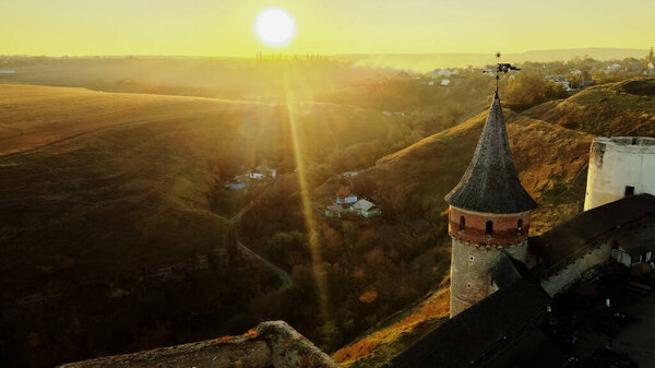 Scenic view on Kamenetz-Podolsky fortress at sunset. Travel concept background. High quality photo. Travel concept background. High quality photo