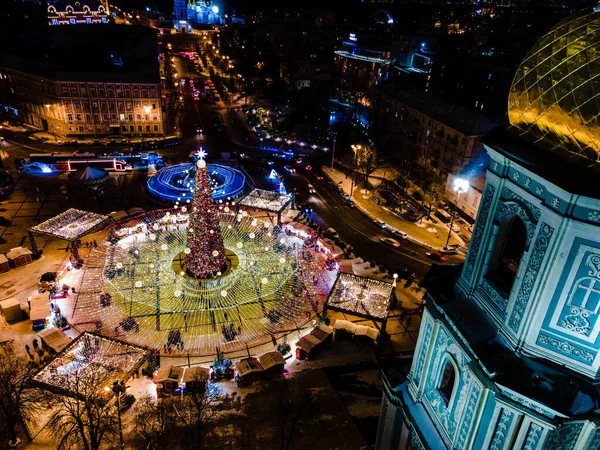 Kiev Ucrania Enero 2021 Vista Superior Del Árbol Año Nuevo — Foto de Stock