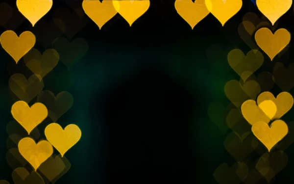 Gelbes Herz Bokeh Auf Schwarzem Hintergrund Liebeskonzept Thema Zum Valentinstag — Stockfoto