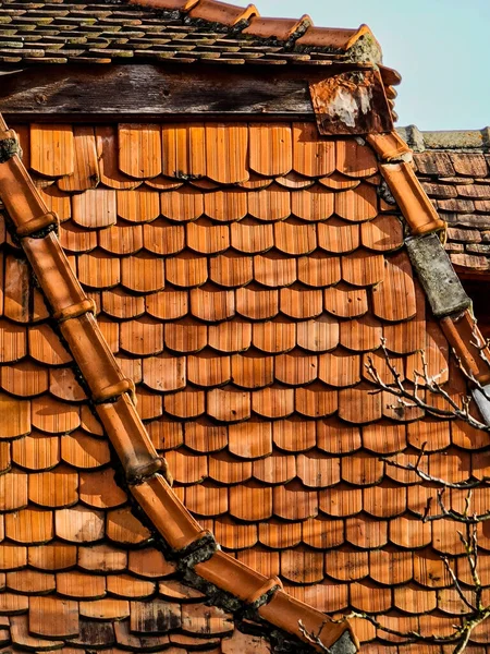 Hiszpański Czerwony Dach Dachówki Wzór Rzędów Płytek Wolna Przestrzeń Nikt — Zdjęcie stockowe