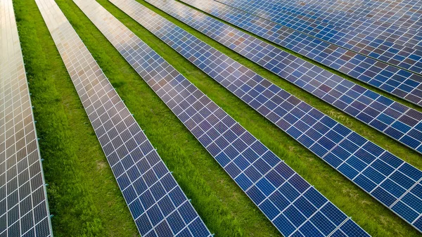 stock image Top view of solar panels on a sunny summer day in Europe