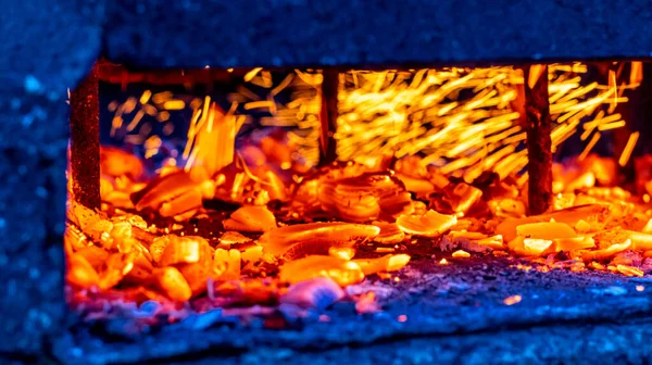 Burning Coals Barbeque Background Coals Glowing Background View Middle High — Stok fotoğraf