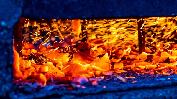 Burning Coals Barbeque Background Coals Glowing Background View Middle High — Stok fotoğraf