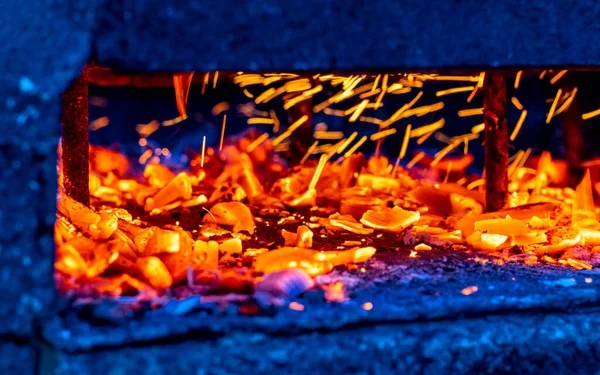 Burning Coals Barbeque Background Coals Glowing Background View Middle High — Stok fotoğraf