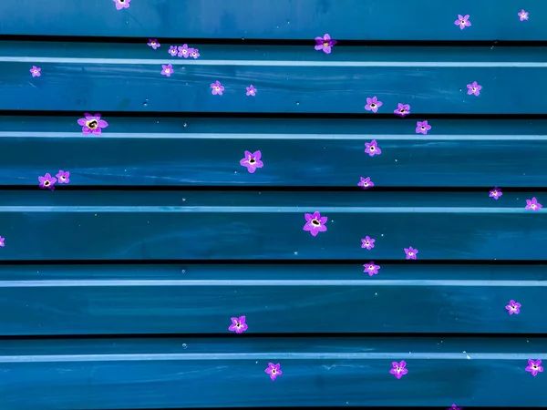 Shot holes in the fence are painted over. The concept of restoration and rehabilitation after the war of occupation. High quality photo.