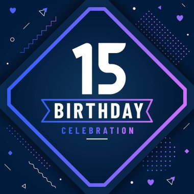 15 yıl doğum günü tebrik kartı, 15 doğum günü kutlaması arka planda serbest vektör.