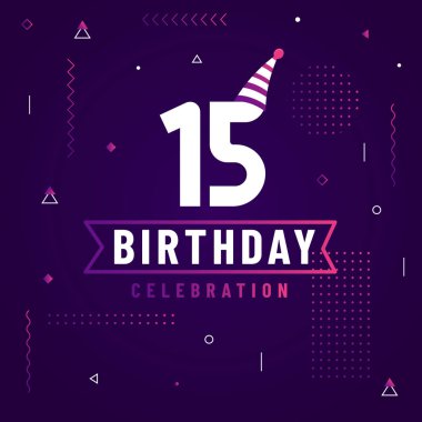 15 yıl doğum günü tebrik kartı, 15 doğum günü kutlaması arka planda serbest vektör.