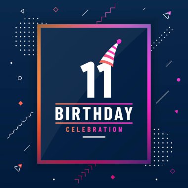 11 yıl doğum günü tebrik kartı, 11 doğum günü kutlaması arka planı renksiz serbest vektör.