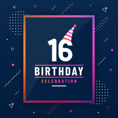 16 yıl doğum günü tebrik kartı, 16 doğum günü kutlaması arka planı renksiz serbest vektör.