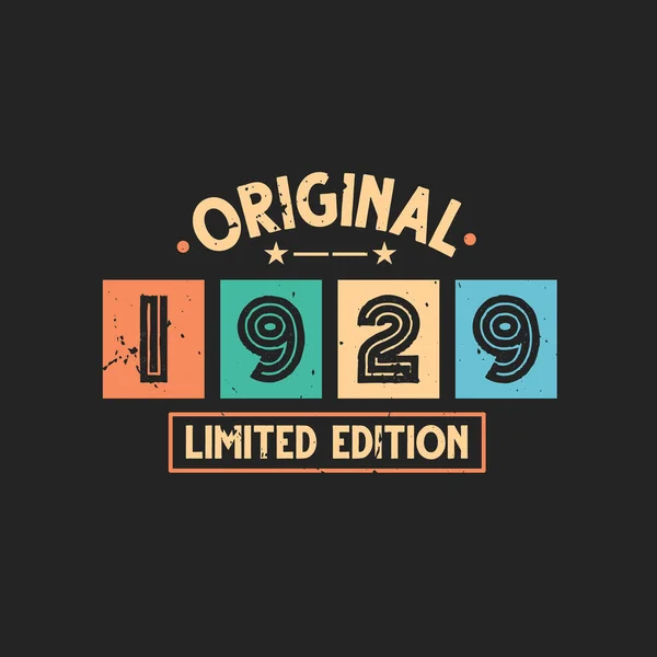 Oryginał 1929 Limited Edition 1929 Vintage Retro Urodziny — Wektor stockowy