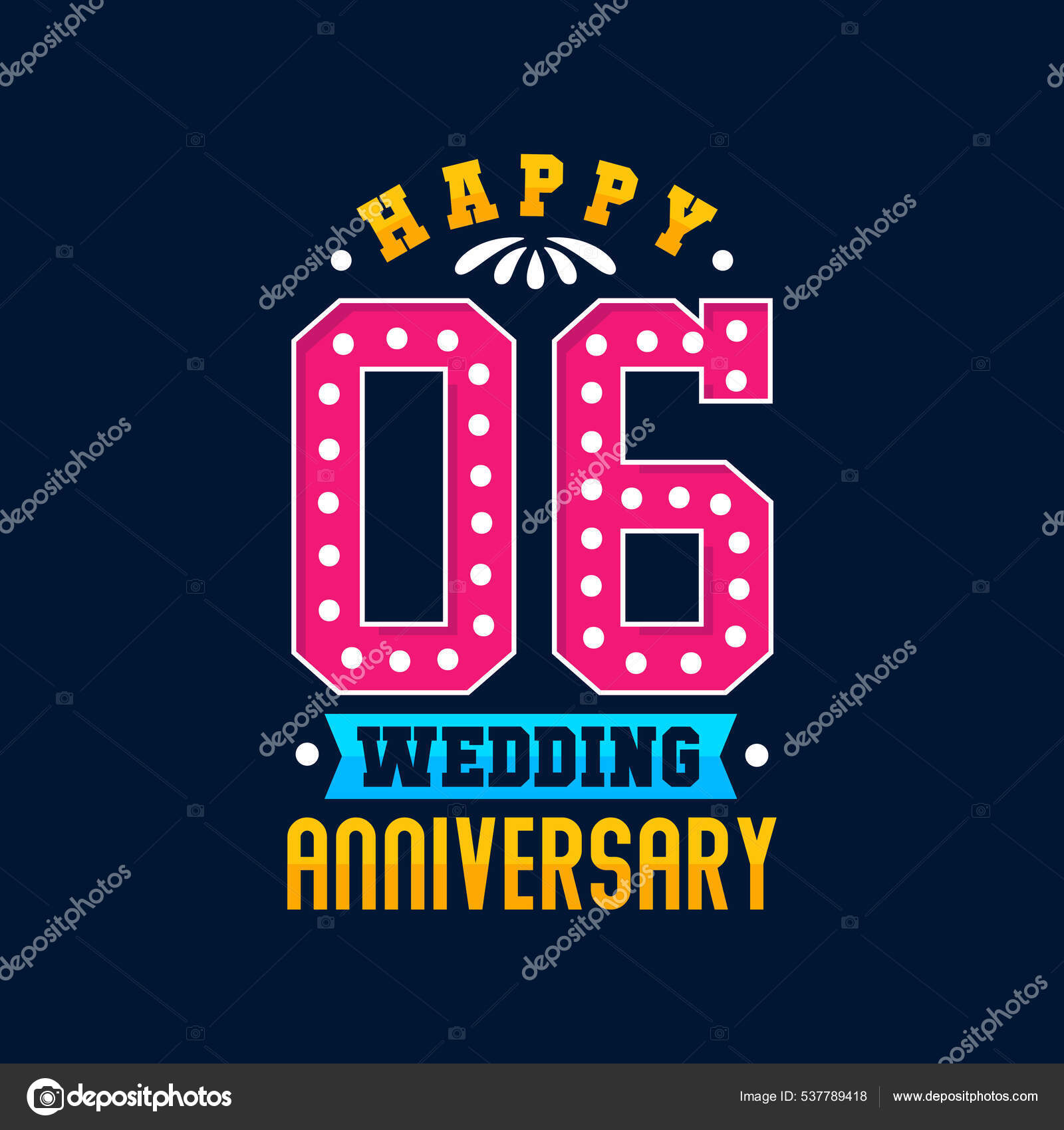 Happy 6Th Wedding Anniversary Celebration Stock Vector by