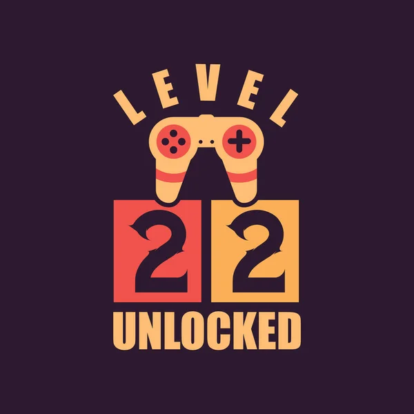 Niveau Ontgrendeld 22E Verjaardag Voor Gamers — Stockvector