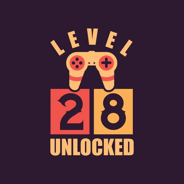 Niveau Ontgrendeld 28E Verjaardag Voor Gamers — Stockvector