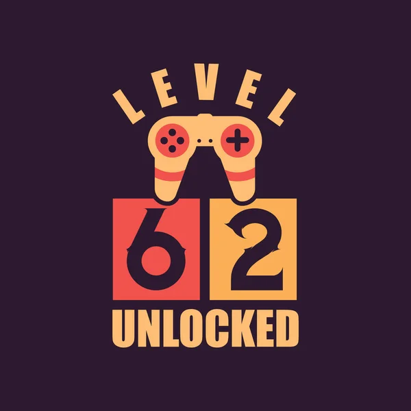Niveau Ontgrendeld 62E Verjaardag Voor Gamers — Stockvector