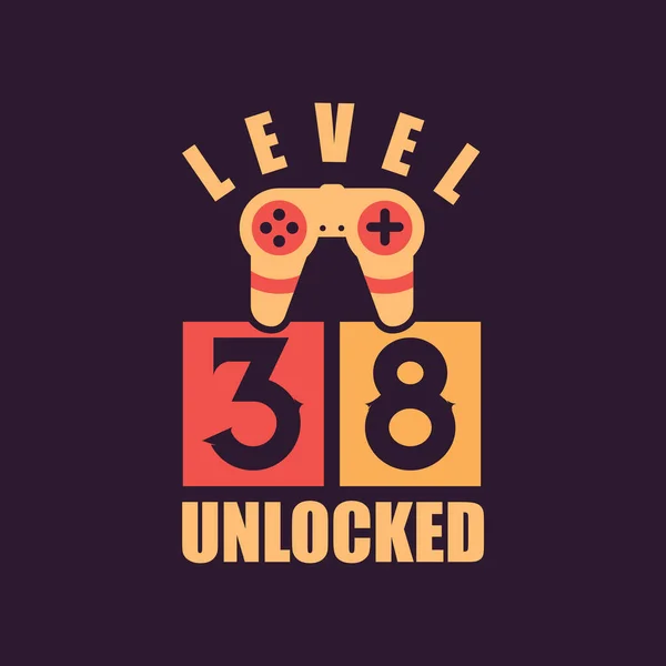 Niveau Ontgrendeld 38E Verjaardag Voor Gamers — Stockvector