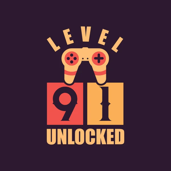Level Unlocked 91St Birthday Gamers — 图库矢量图片
