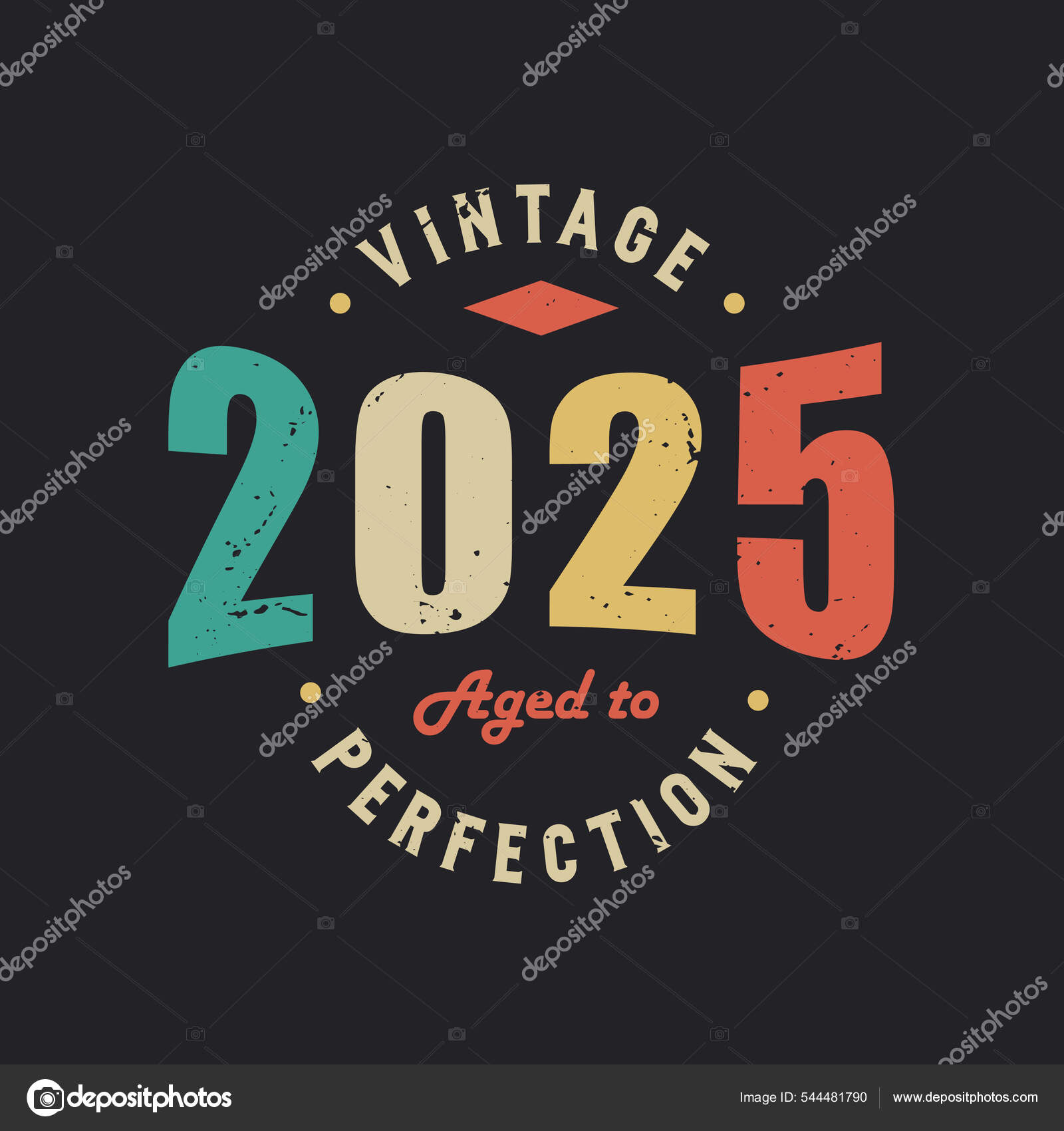 Vintage 2025 Aged Perfection 2025 Vintage Retro Birthday Stock Vector