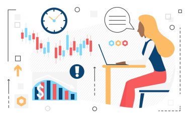 İş dünyası, dijital teknoloji, iş kadını borsa finans verilerini araştırıyor