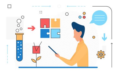 Yapboz işi çözümü konsepti, iş adamı yaratıcı problem üzerinde çalışıyor