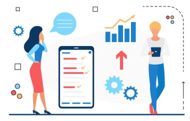 İş adamları veri analizi, grafik grafik grafik uygulama raporları üzerinde cep telefonuyla çalışırlar
