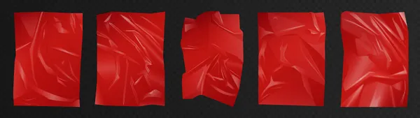 红色折皱聚乙烯薄膜套装,表面光滑的豪华塑料制3D布 — 图库矢量图片