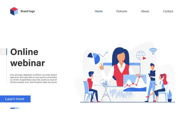 Online webinar, remote education modern landing page for web distance training course — 스톡 벡터