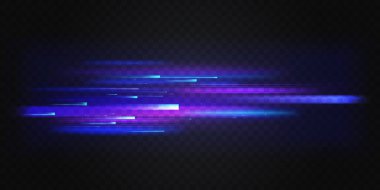 Neon mavi ışık hızlı hareket, hız çizgileri soyut etki, yatay bulanık doku