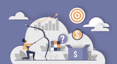 Kesinlik ve hedef kariyer, başarı, ok ve yay ile atış yapmaya odaklan