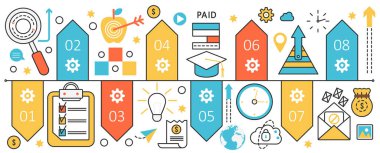 İş sunumu için bilgi grafikleri, sayılarla zaman çizelgesi adımları, kurumsal iş akışı