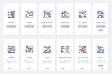 İnsan soyut kafası UX, UI taşınabilir uygulama sayfası ekranında zihin süreci