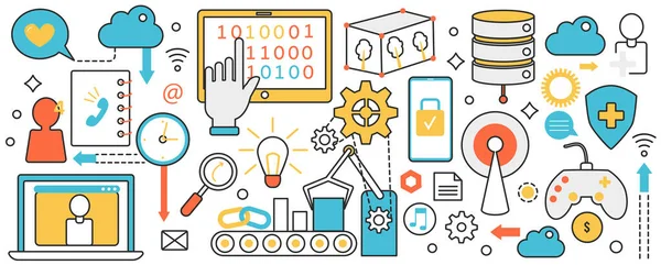 Automação de processos de negócios com robôs, tecnologia RPA, operação automática da máquina —  Vetores de Stock