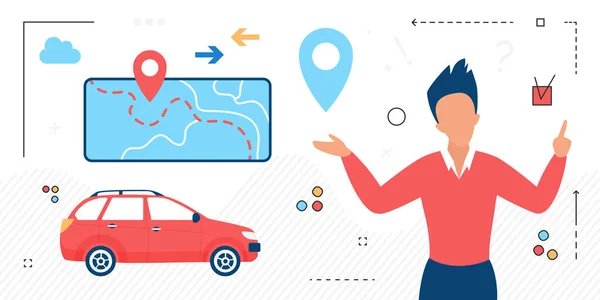 Reis auto reizen met behulp van automotive navigatiesysteem — Stockvector