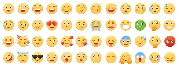Conjunto de ícones Emoji, coleção de emoticons rostos amarelos engraçados com expressões diferentes —  Vetores de Stock