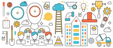 İnşaat teknolojisi, mimarlar ve mühendislerden oluşan bir ekip proje üzerinde çalışıyor.