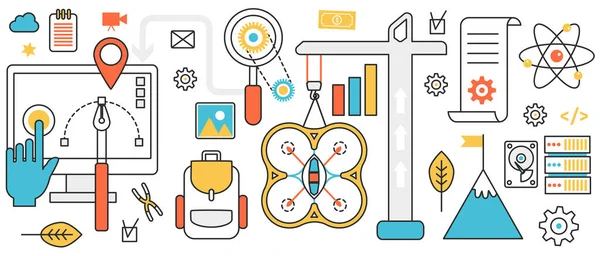 Construcción de startups, nueva tecnología, proceso abstracto de proyectos de marca creación de arte — Vector de stock