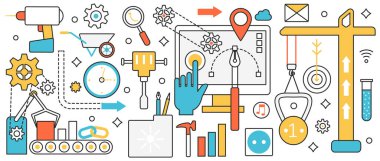 Üretim süreci teknolojisi, ürün ve kişisel marka oluşturma için soyut vinç