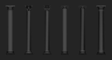 3D gerçekçi antika klasik mimari tasarımı siyah renkli sütunlar izole edildi
