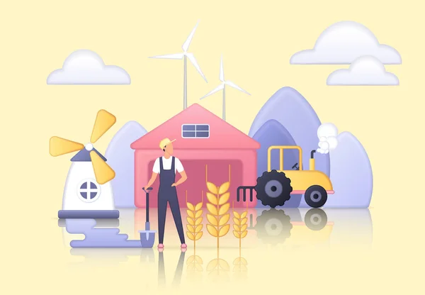 Moderní zemědělství, pěstování a produkce pšenice s drobnými zemědělci — Stockový vektor