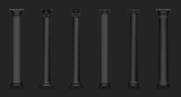 3d realistico architettura classica design colonne di colore nero isolato — Vettoriale Stock