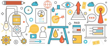 Beyin fırtınası, iş hedefi ve harika yaratıcı fikir, hedef tahtası, hayal gücü sembolleri.