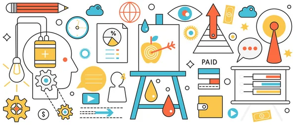 Beyin fırtınası, iş hedefi ve harika yaratıcı fikir, hedef tahtası, hayal gücü sembolleri.